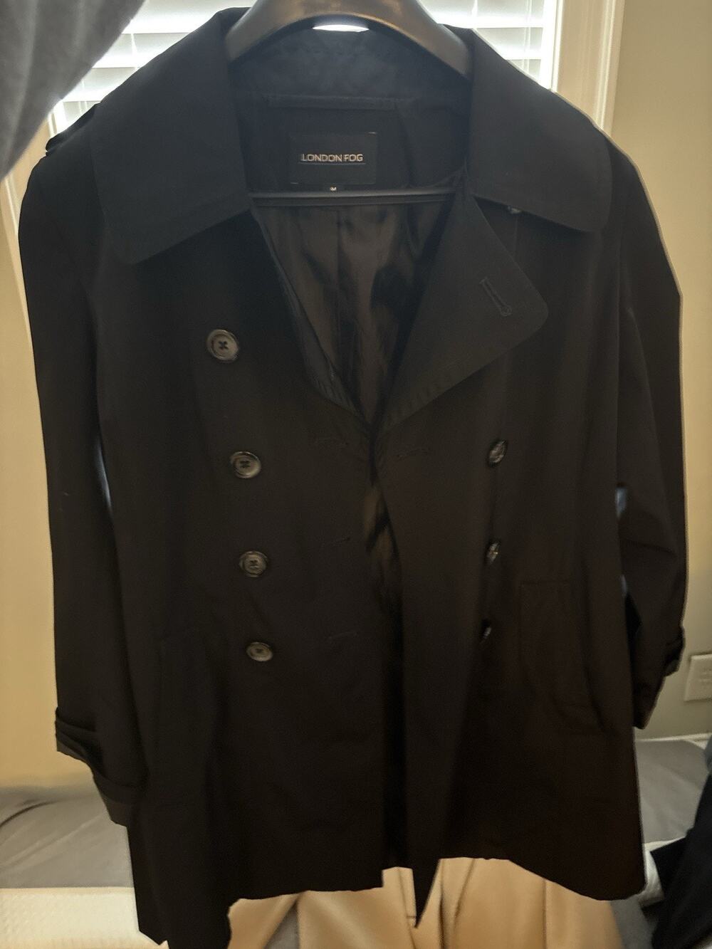 London Fog Black Double Breasted Trench Coat Belted Size M